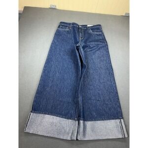 Gap Jeans Womens 8 Blue Medium Wash Baggy Mid Rise Wide Leg Cuffed Denim Pants